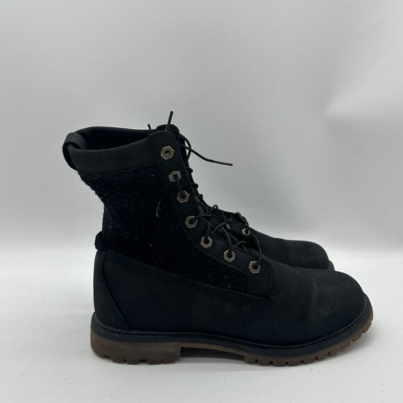 Womens Size 8.5 Timberland Black Leather Open Weave Ankle Combat Boots A13R1 - Picture 1 of 9